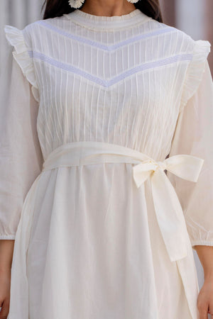 Ruffle Neck Victorian Pintuck Mini Dress