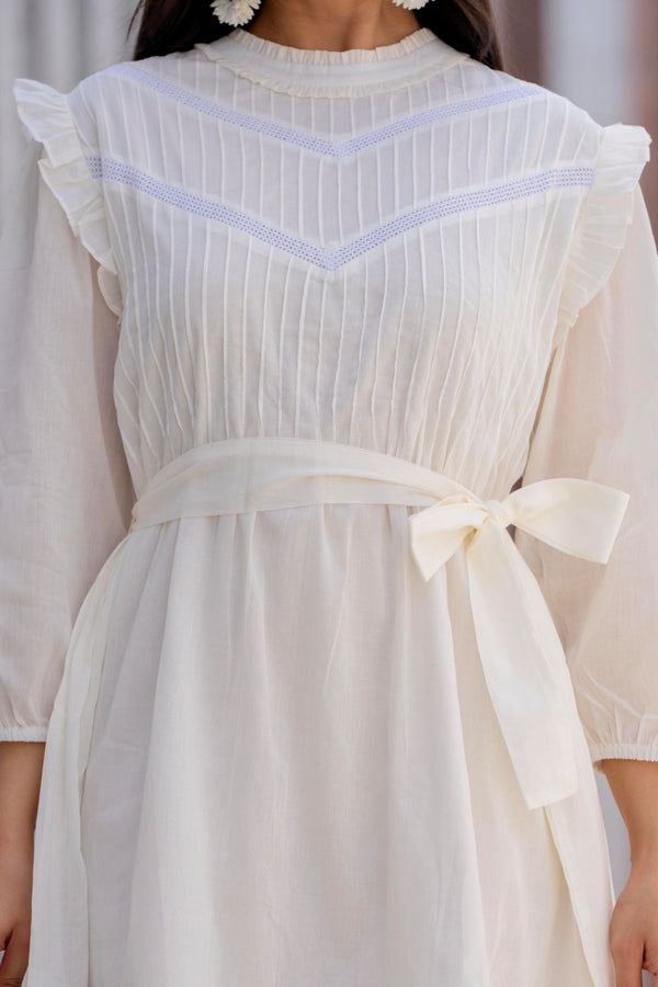 Ruffle Neck Victorian Pintuck Mini Dress