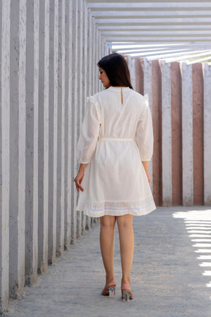 Ruffle Neck Victorian Pintuck Mini Dress