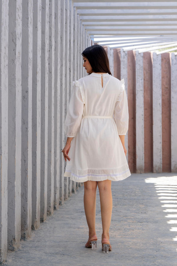 Ruffle Neck Victorian Pintuck Mini Dress