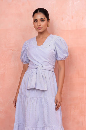 Blue Striped Wrap Maxi Dress