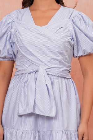 Blue Striped Wrap Maxi Dress