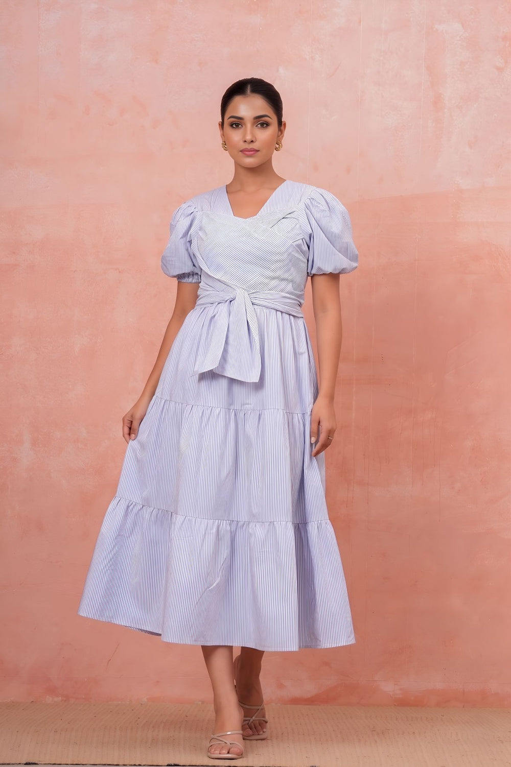 Blue Striped Wrap Maxi Dress