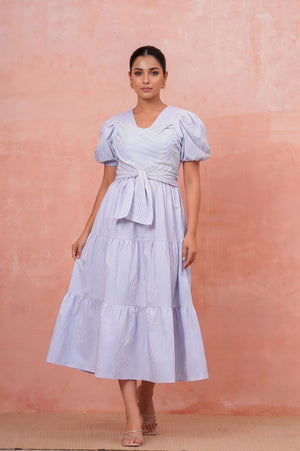 Blue Striped Wrap Maxi Dress