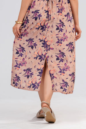 Apricot Purple Bloom Midi Dress
