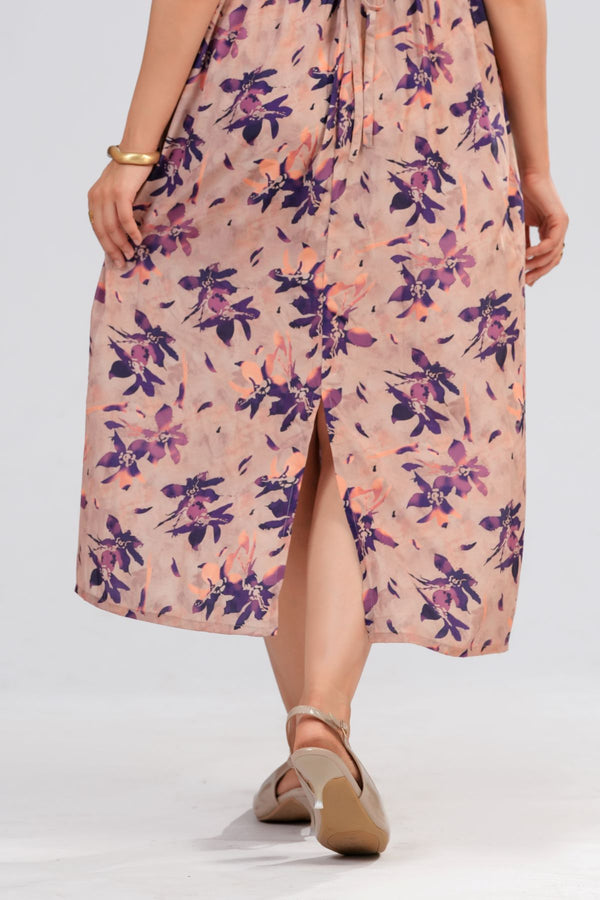 Apricot Purple Bloom Midi Dress
