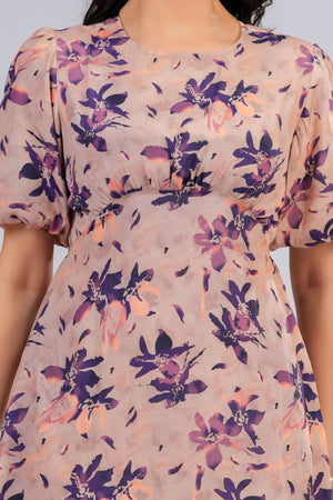 Apricot Purple Bloom Midi Dress