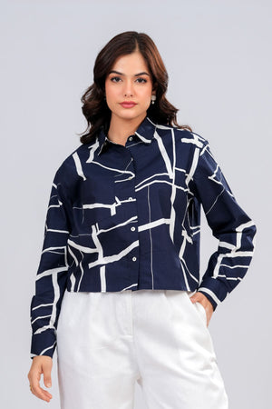 Geometric Print Loose Fit Crop Shirt