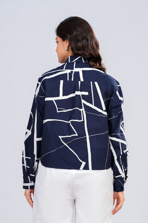 Geometric Print Loose Fit Crop Shirt