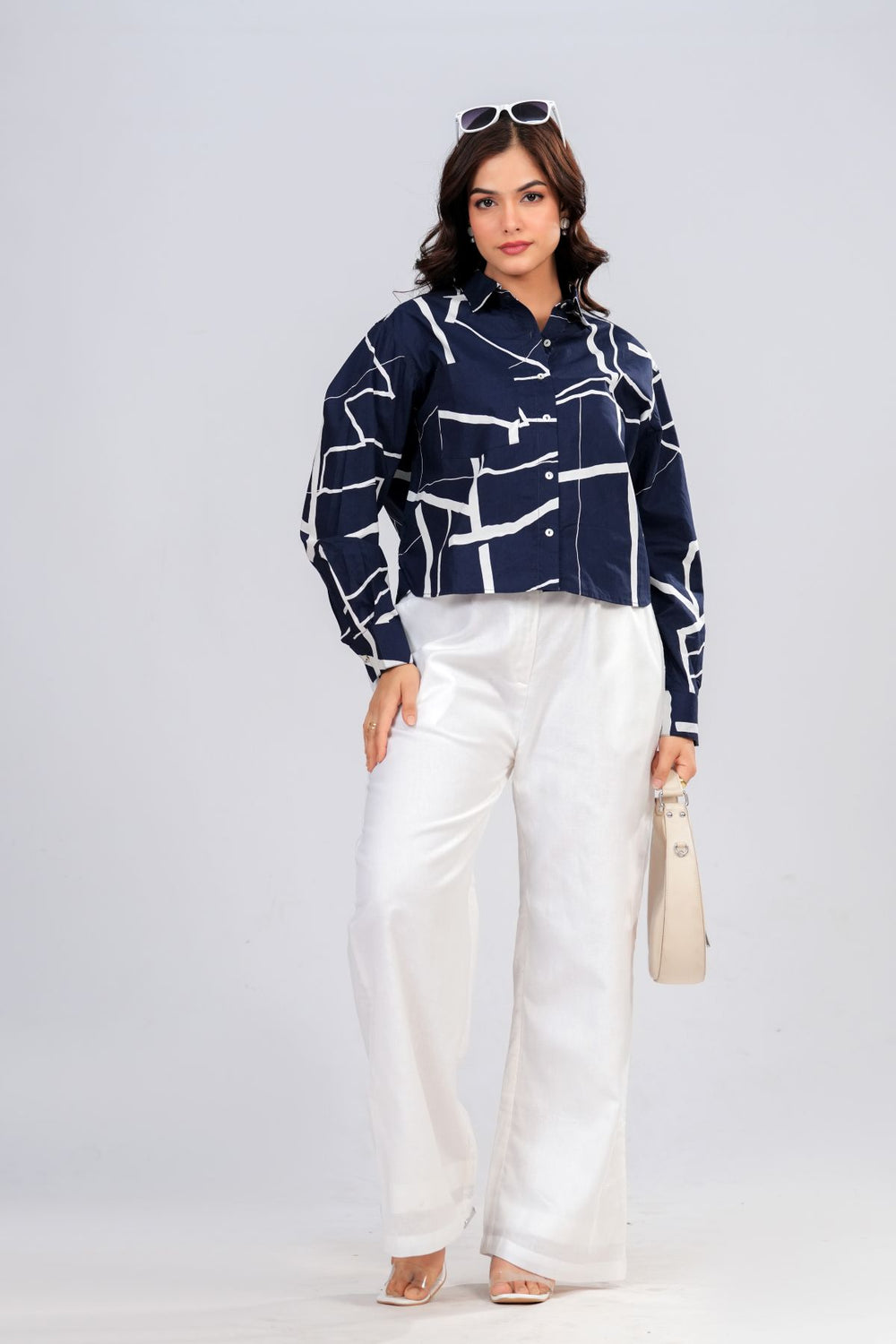 Geometric Print Loose Fit Crop Shirt