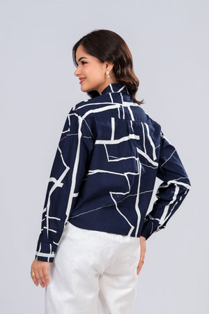 Geometric Print Loose Fit Crop Shirt