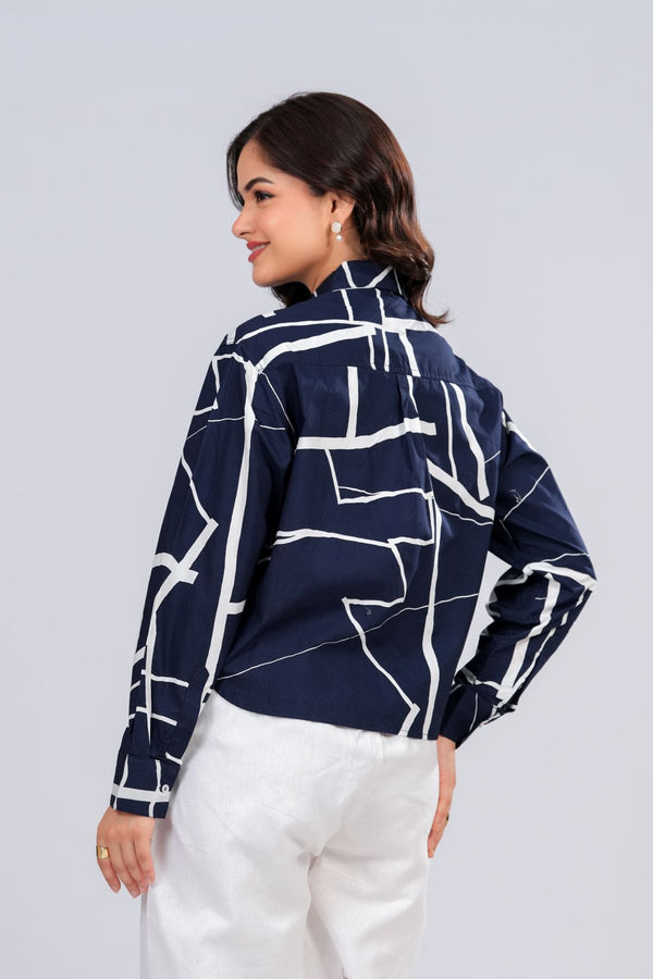 Geometric Print Loose Fit Crop Shirt