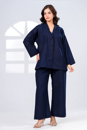 Mandarin Style Pop Over Shirt With Straight Leg Trousers