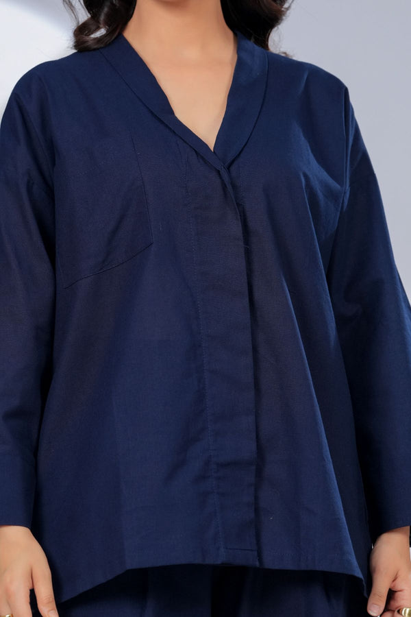 Mandarin Style Pop Over Shirt With Straight Leg Trousers