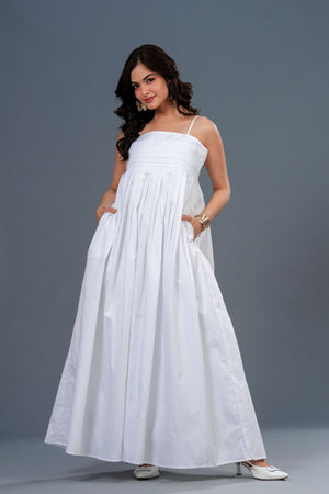 Pintucked Camisole White Maxi Dress
