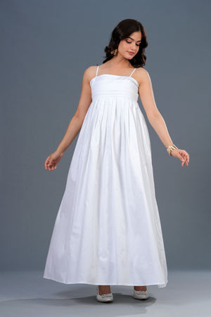Pintucked Camisole White Maxi Dress