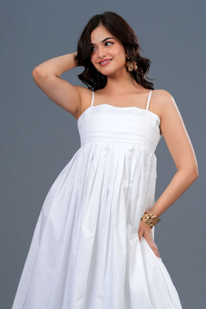 Pintucked Camisole White Maxi Dress