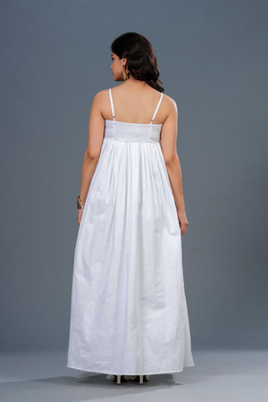 Pintucked Camisole White Maxi Dress