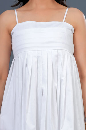 Pintucked Camisole White Maxi Dress