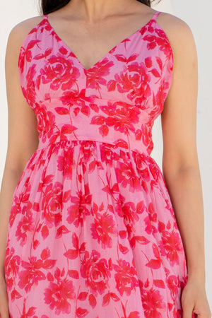 Peony Bloom Tiered Midi Dress