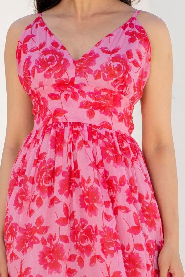 Peony Bloom Tiered Midi Dress