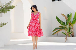 Peony Bloom Tiered Midi Dress