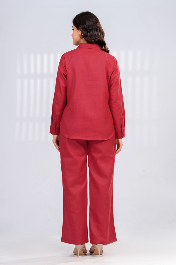 Garnet Embroidered Shirt & Trouser Set
