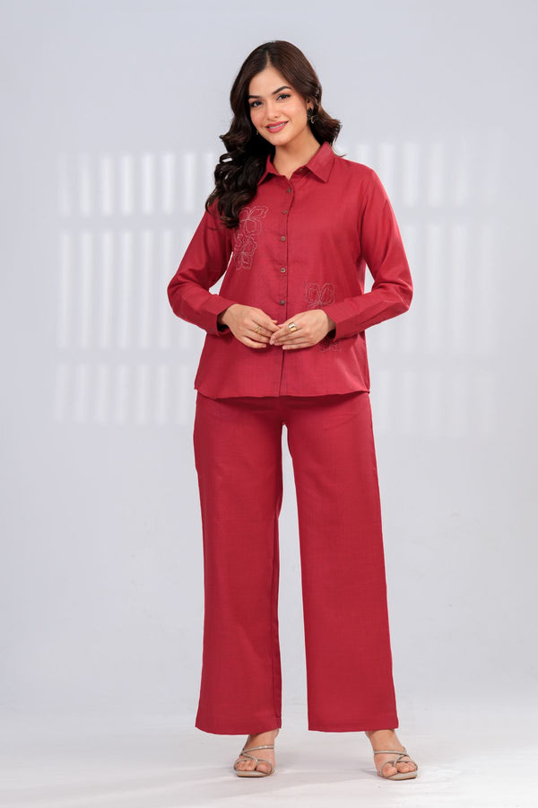 Garnet Embroidered Shirt & Trouser Set