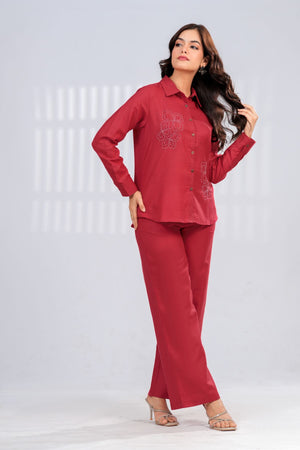 Garnet Embroidered Shirt & Trouser Set