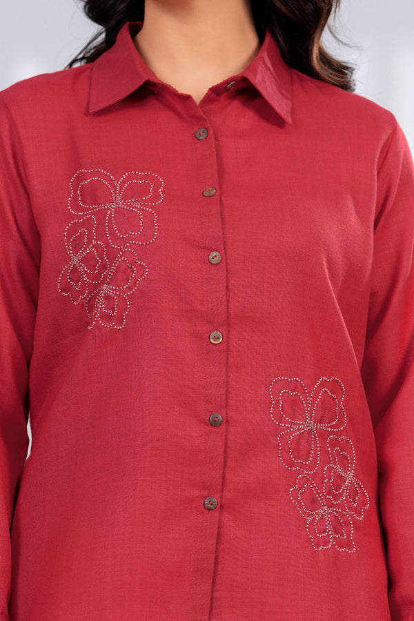 Garnet Embroidered Shirt & Trouser Set