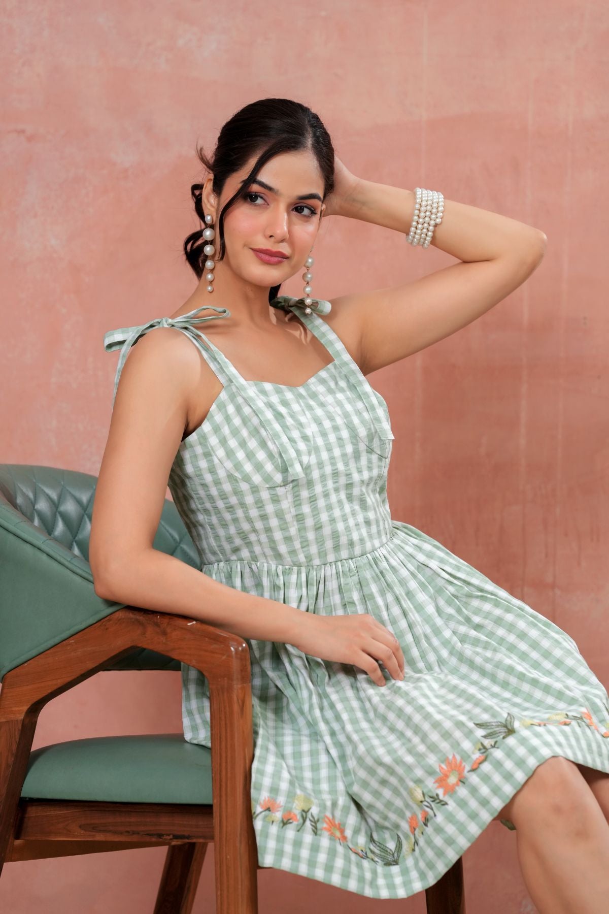 Sage Green Gingham Mini Dress Sage Green Gingham Mini Dress