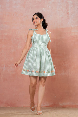 Sage Green Gingham Mini Dress